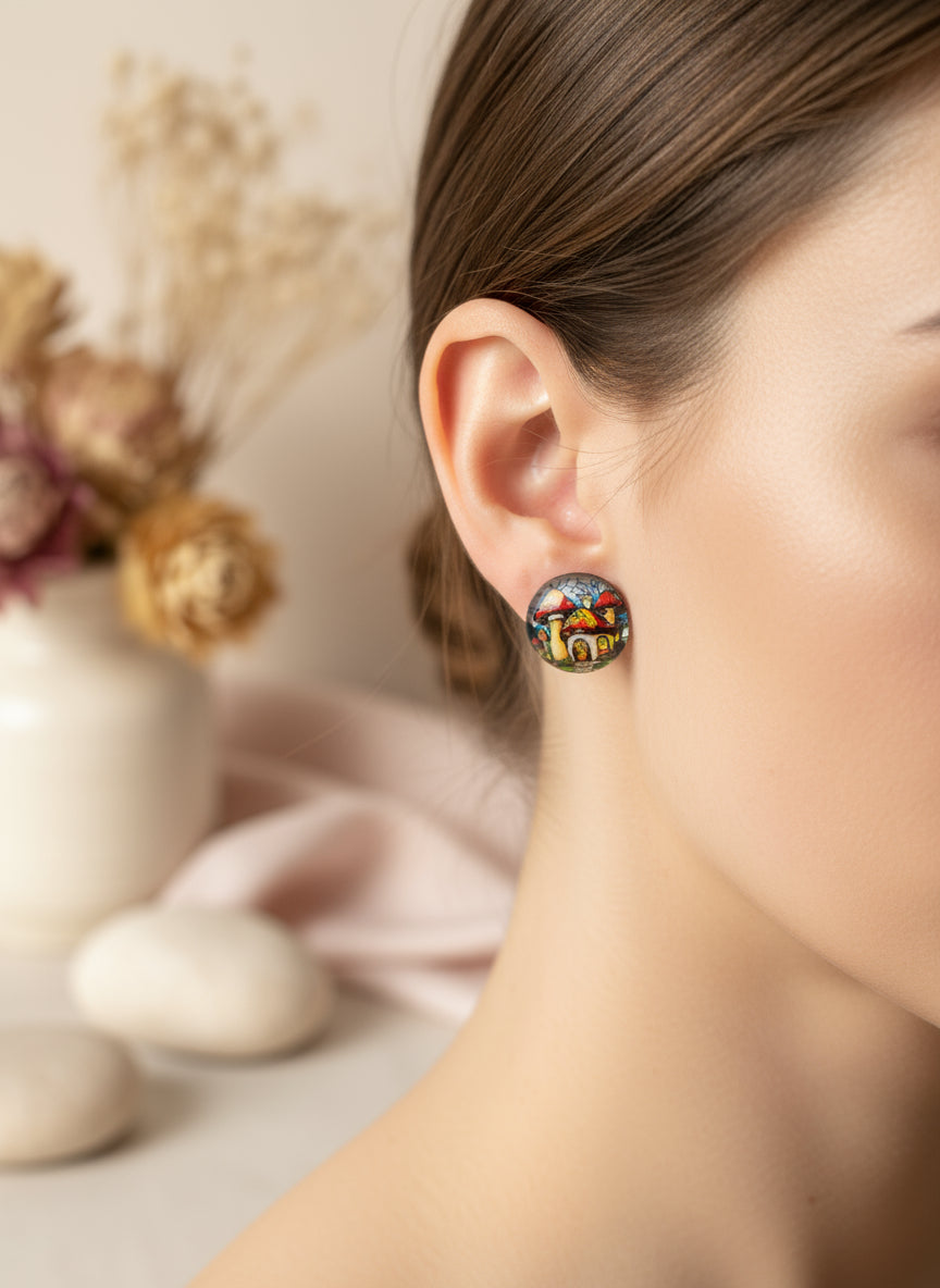 Cabochon Earring with Mushroom