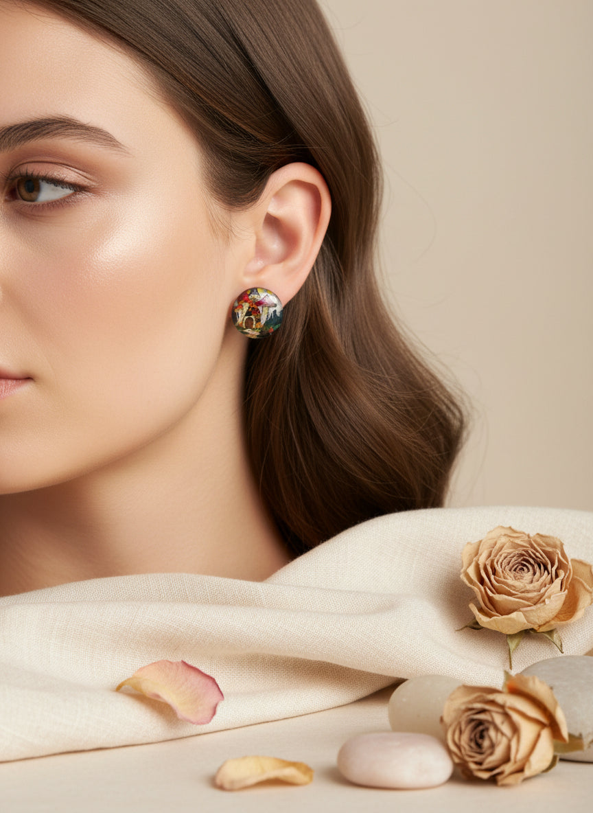 Cabochon Earring with Mushroom