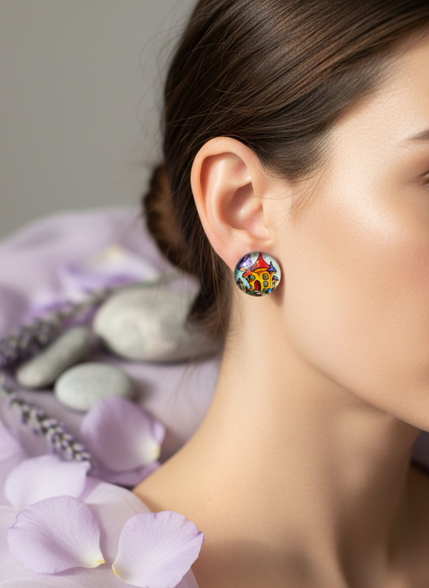 Cabochon Earring with Mushroom