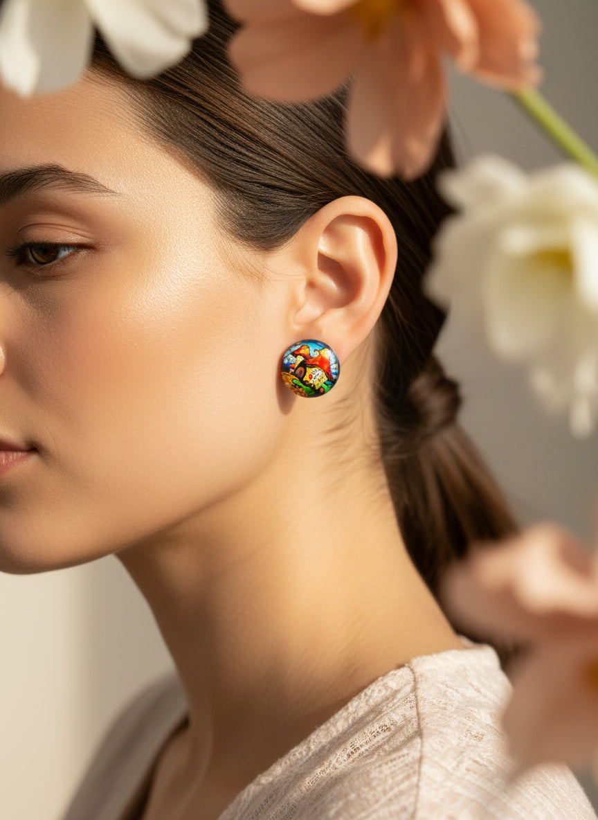 Cabochon Earring with Mushroom