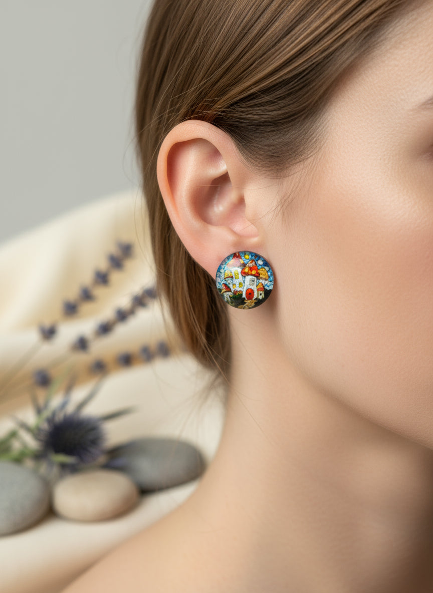 Cabochon Earring with Mushroom