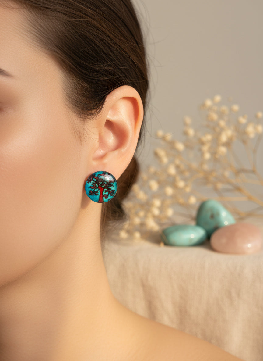 Cabochon Tree of Life Earring