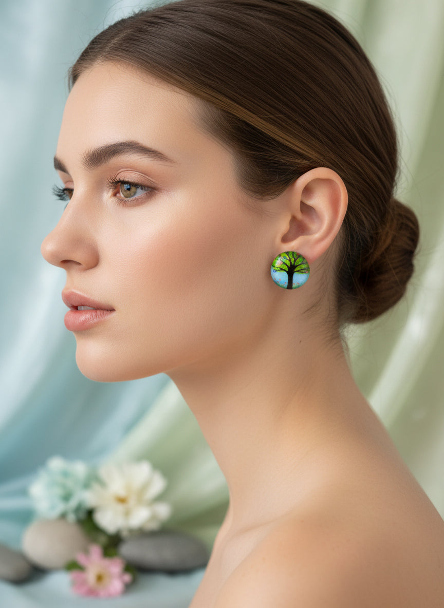 Cabochon Tree of Life Earring