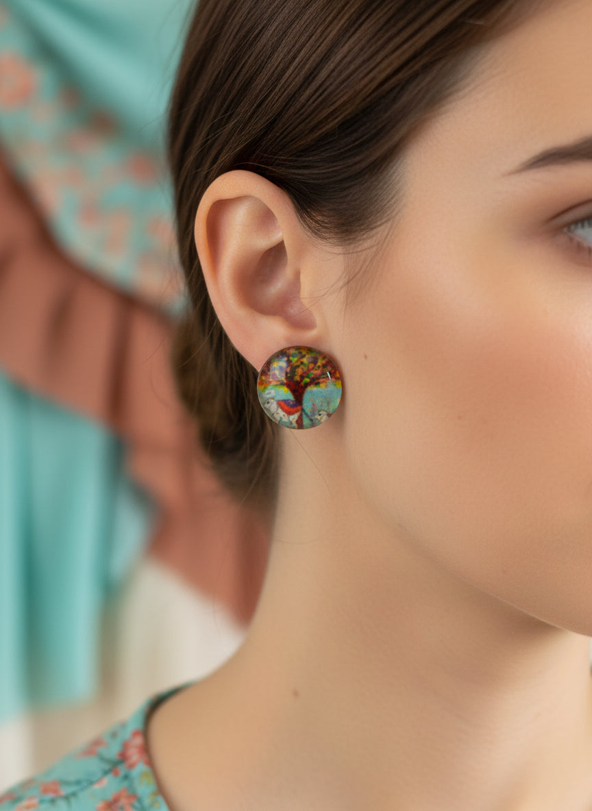 Cabochon Tree of Life Earring