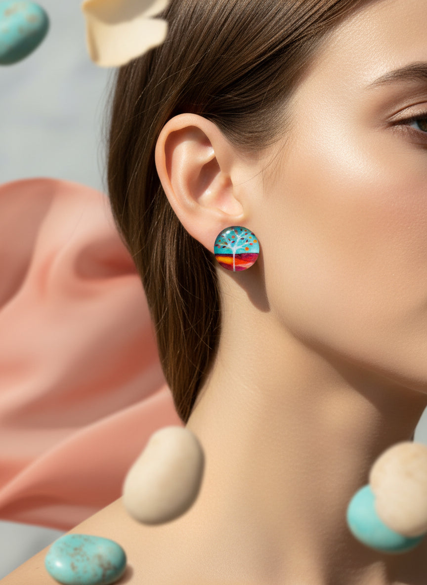 Cabochon Tree of Life Earring