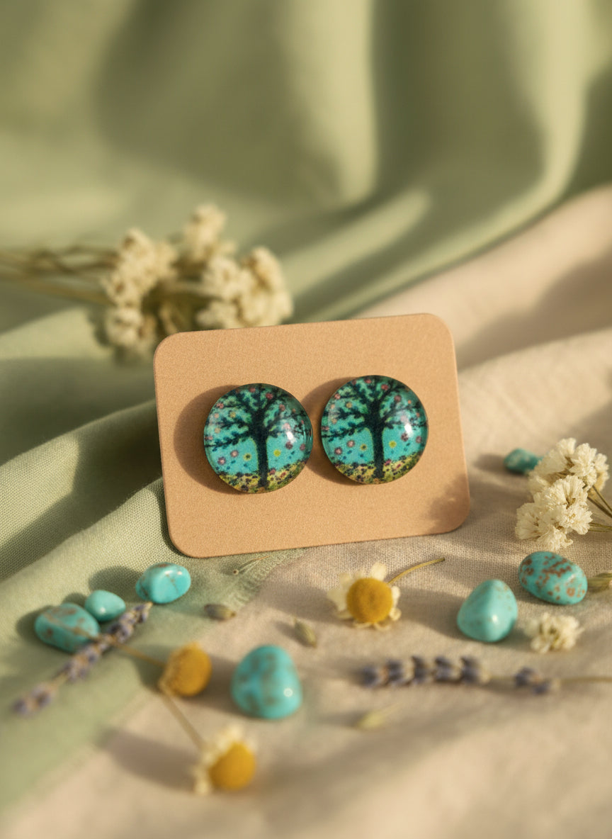 Cabochon Tree of Life Earring