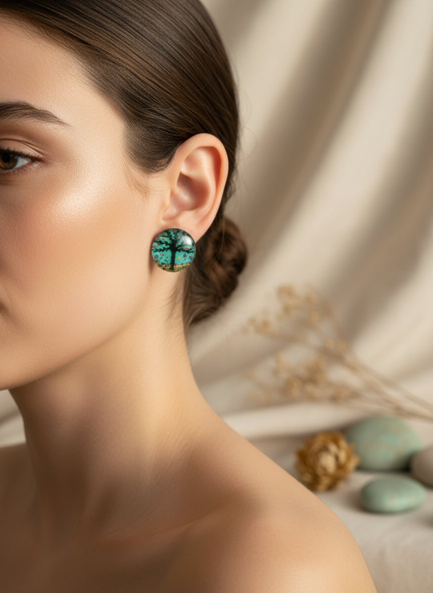 Cabochon Tree of Life Earring