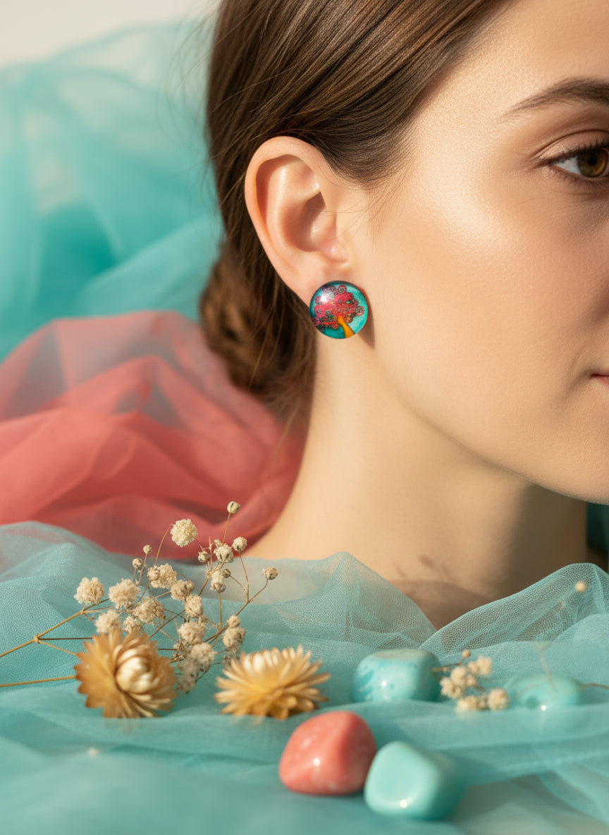 Cabochon Tree of Life Earring