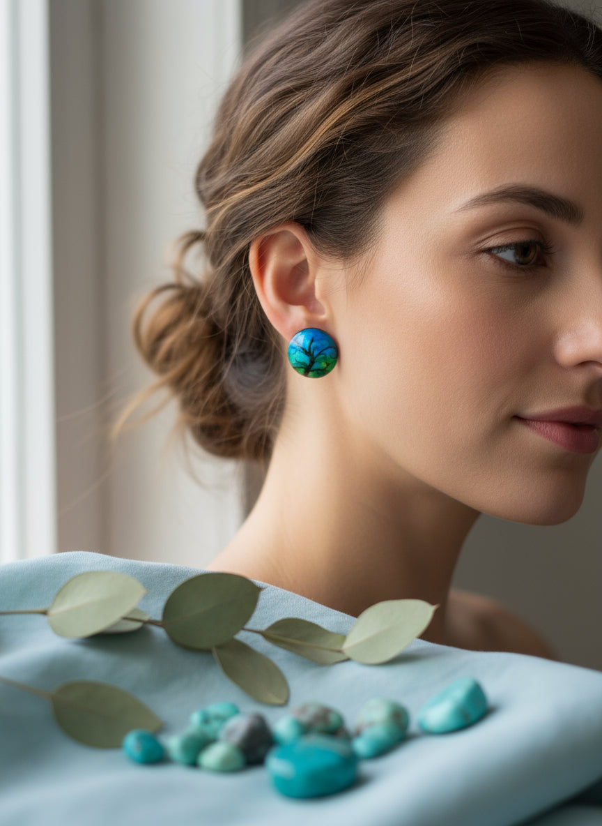 Cabochon Tree of Life Earring