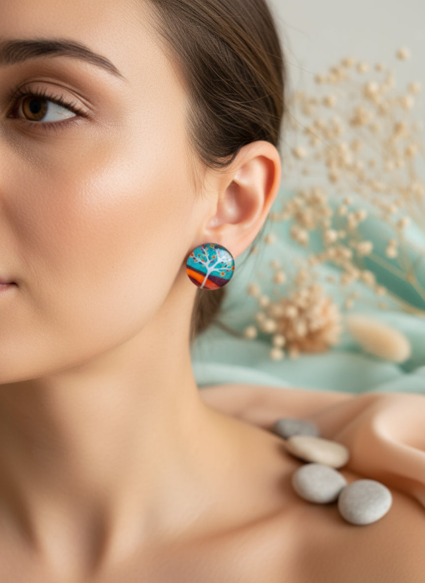 Cabochon Tree of Life Earring