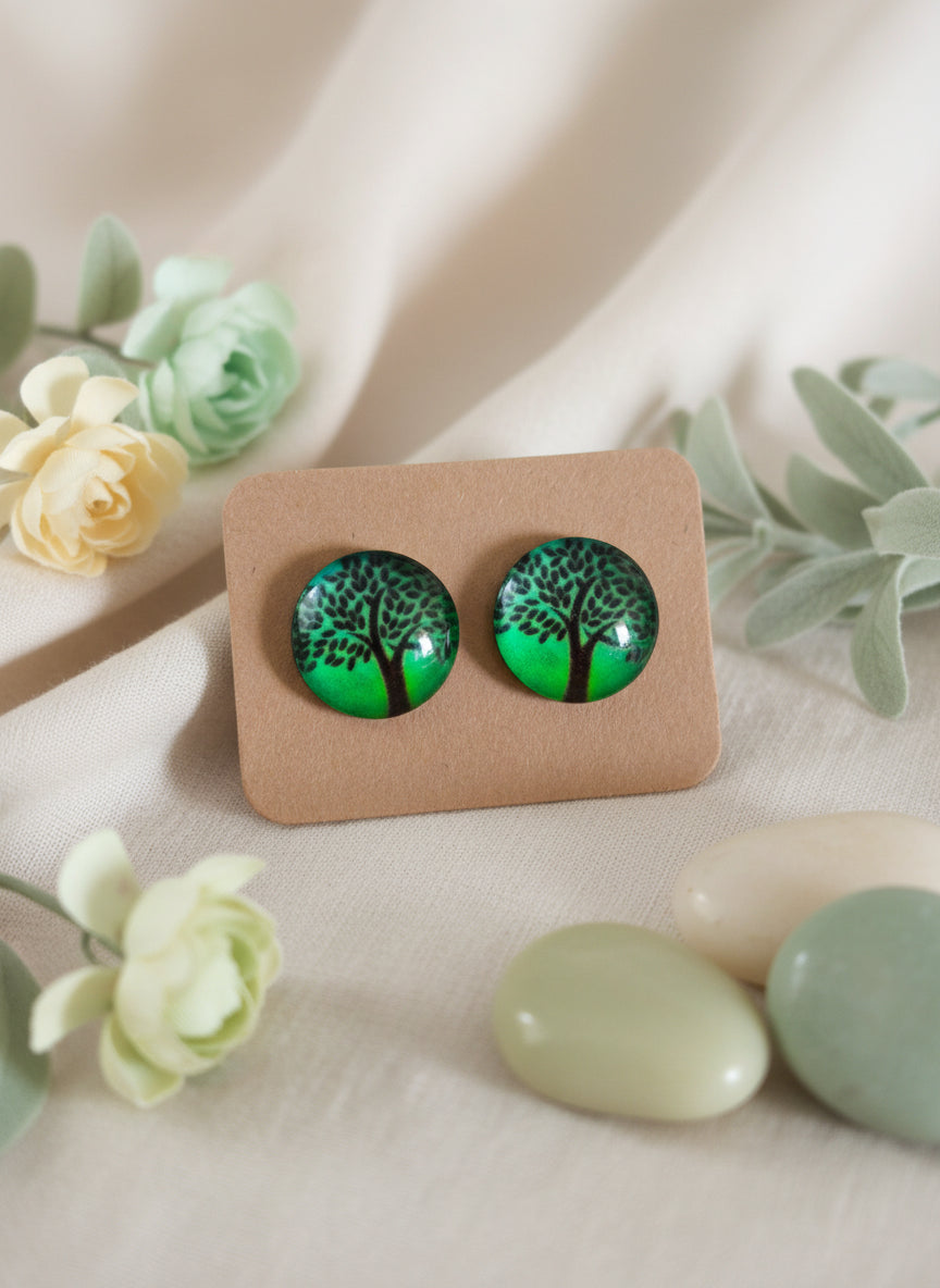 Cabochon Tree of Life Earring