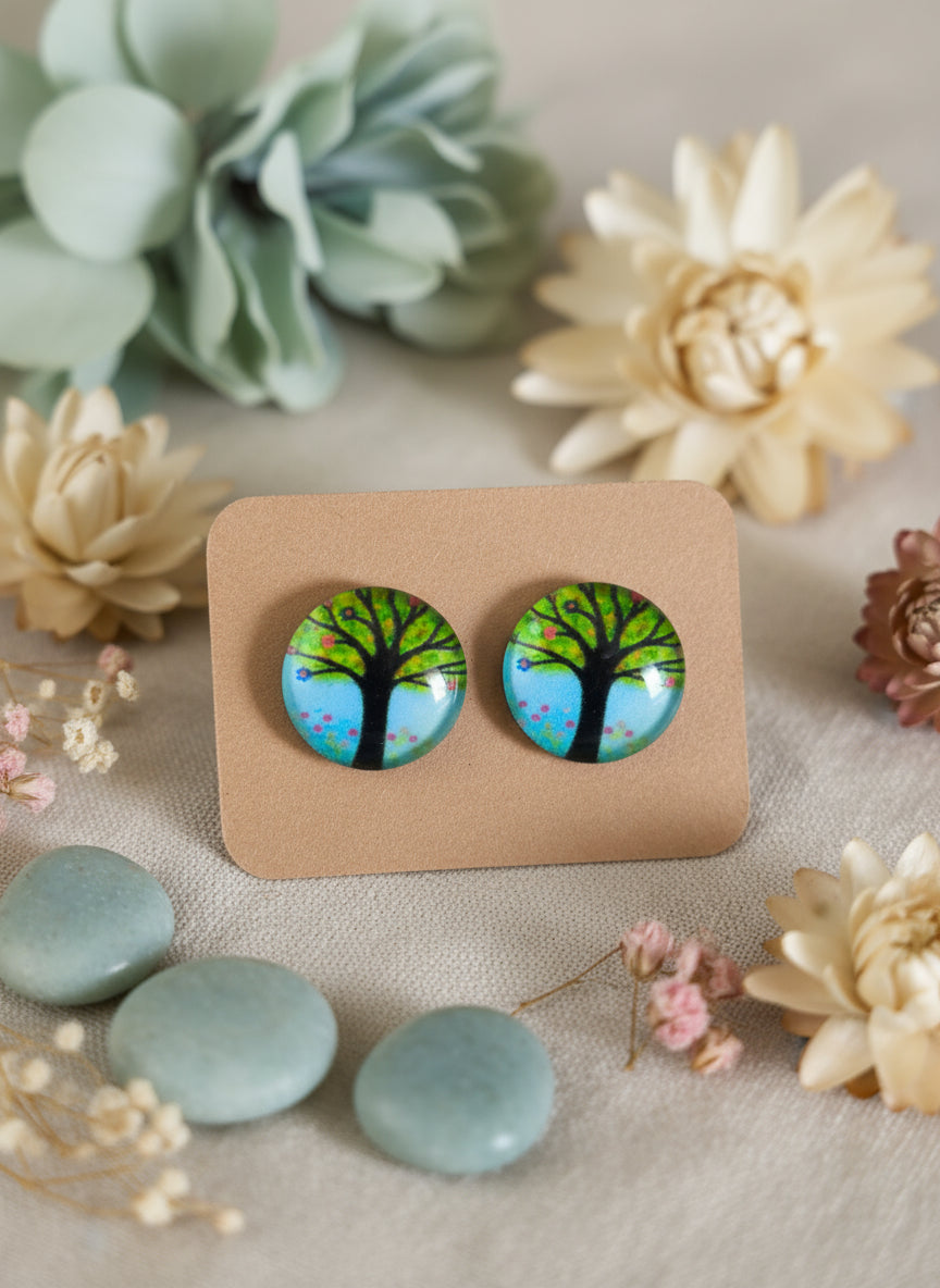 Cabochon Tree of Life Earring