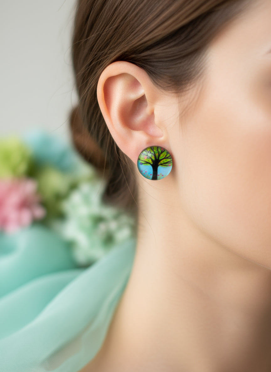 Cabochon Tree of Life Earring