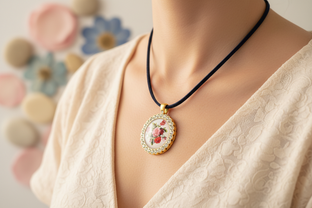 Cabochon Necklace Roses
