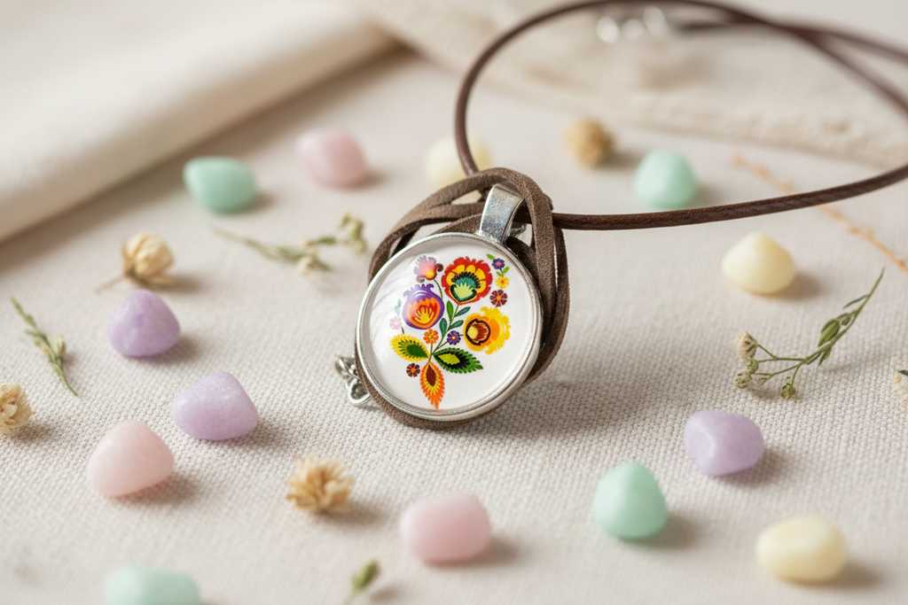 Cabochon Necklace Traditional Flowers